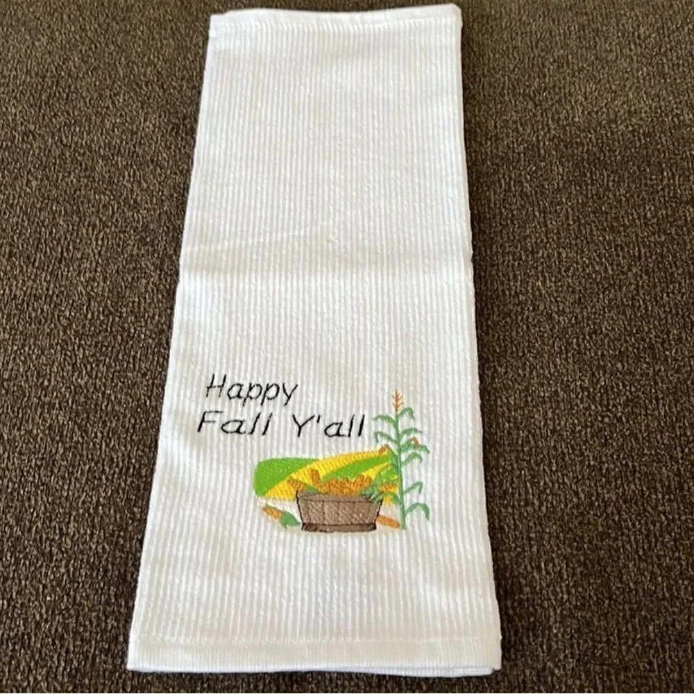 Custom Embroidered Cotton Barmop (2) Towels “Happy Fall Y’all” “Fall in Love”